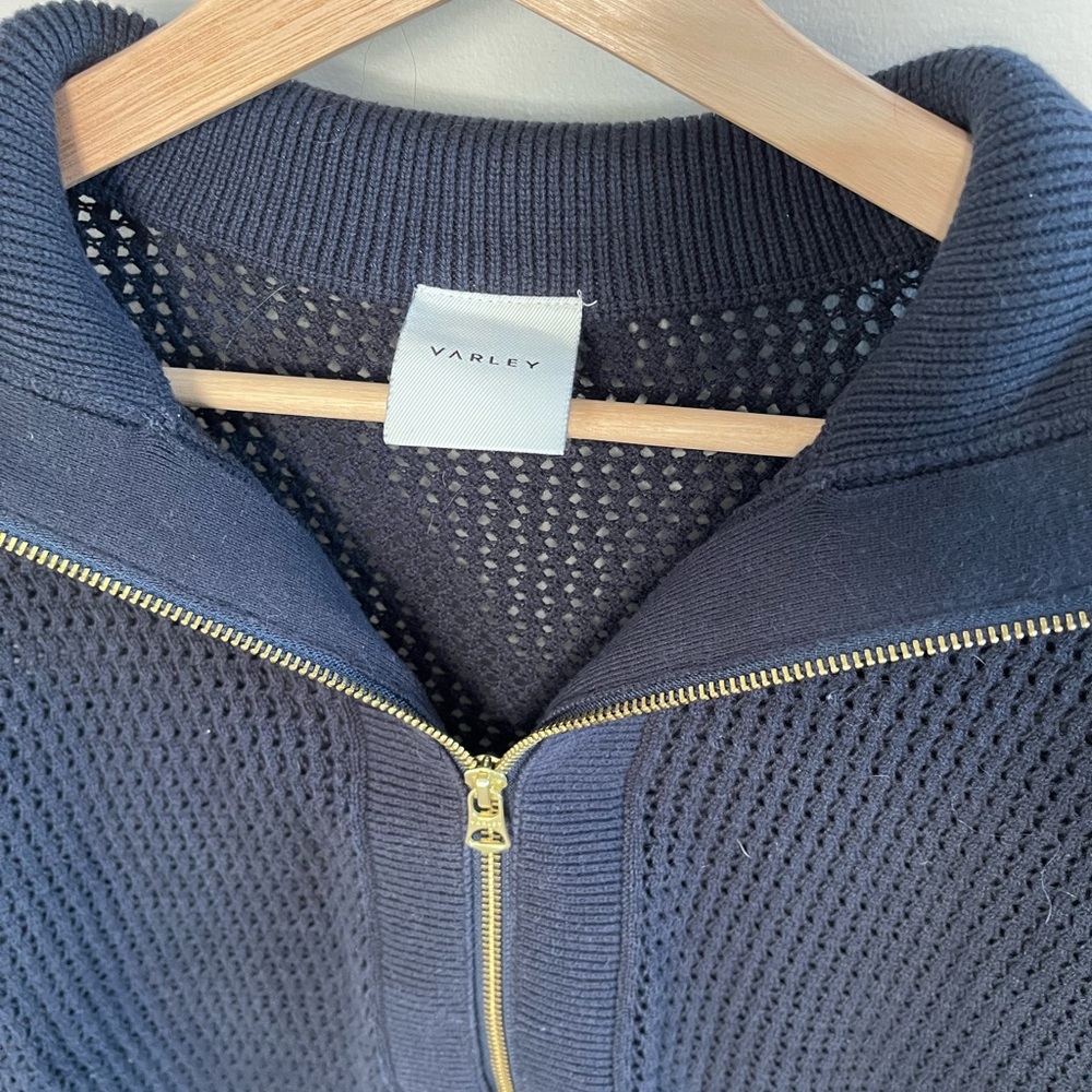 Varley Aurora Half Zip Knit Sweater Navy Blue Mesh Cotton VAR01813 Womens Small - Picture 2 of 7